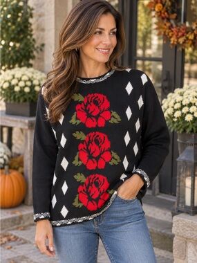 Vintage 80’s Blue Morgan Floral Sweater